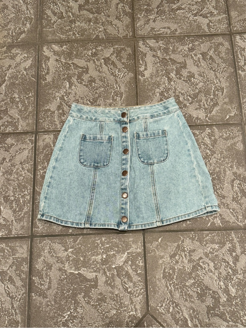 Brandy Melville Denim Button Front Mini Skirt Light Wash Size 25 XS or S